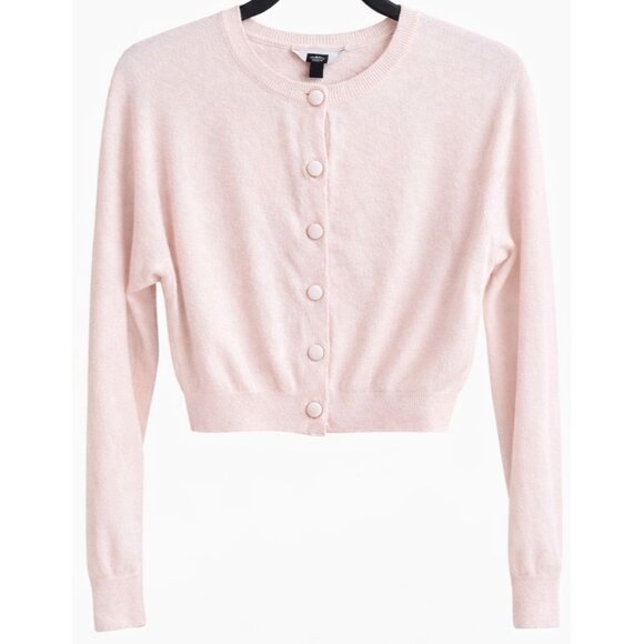 Aqua 100% Cashmere Crewneck Cardigan Cotton Candy Light Pink XS New With Tags - Picture 3 of 15